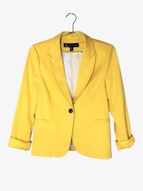 Jules & Leopold Bright Yellow Single-Button Stretch Blazer S Polka Dot Lining